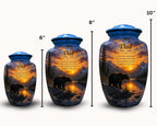 black bear mountain sunset cremation urn for human ashes, handmade aluminum memorial urn – photo 2
