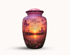 pink butterfly wildflower cremation urn for human ashes, handmade aluminum memorial urn – photo 4