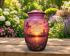 pink butterfly wildflower cremation urn for human ashes, handmade aluminum memorial urn – photo 2