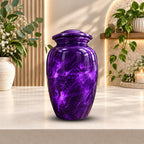 purple marble cremation urn for human ashes, handmade aluminum memorial urn – photo 4