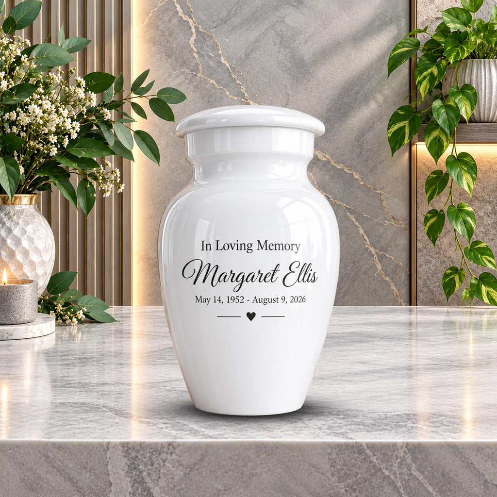 personalized mini keepsake urn for ashes, handmade aluminum memorial urn – photo 2