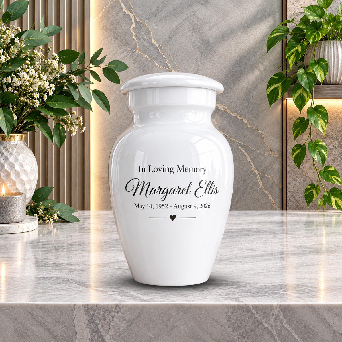 personalized mini keepsake urn for ashes, handmade aluminum memorial urn – photo 2
