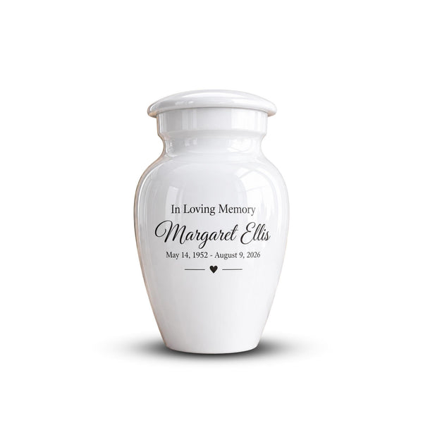 personalized mini keepsake urn for ashes, handmade aluminum memorial urn – photo 1