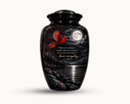 red cardinal moonlight cremation urn for human ashes, handmade aluminum memorial urn – photo 5