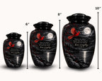 red cardinal moonlight cremation urn for human ashes, handmade aluminum memorial urn – photo 3