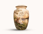 sleeping cat sunset cremation urn for pet ashes, handmade aluminum memorial urn – photo 4