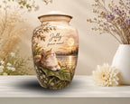 sleeping cat sunset cremation urn for pet ashes, handmade aluminum memorial urn – photo 6