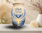 angel wings blue heart cremation urn for human ashes, handmade aluminum memorial urn – photo 6