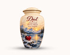 winter mountain red heart cremation urn for human ashes, handmade aluminum memorial urn – photo 4