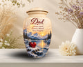 winter mountain red heart cremation urn for human ashes, handmade aluminum memorial urn – photo 1