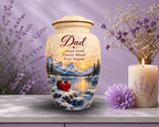 winter mountain red heart cremation urn for human ashes, handmade aluminum memorial urn – photo 5