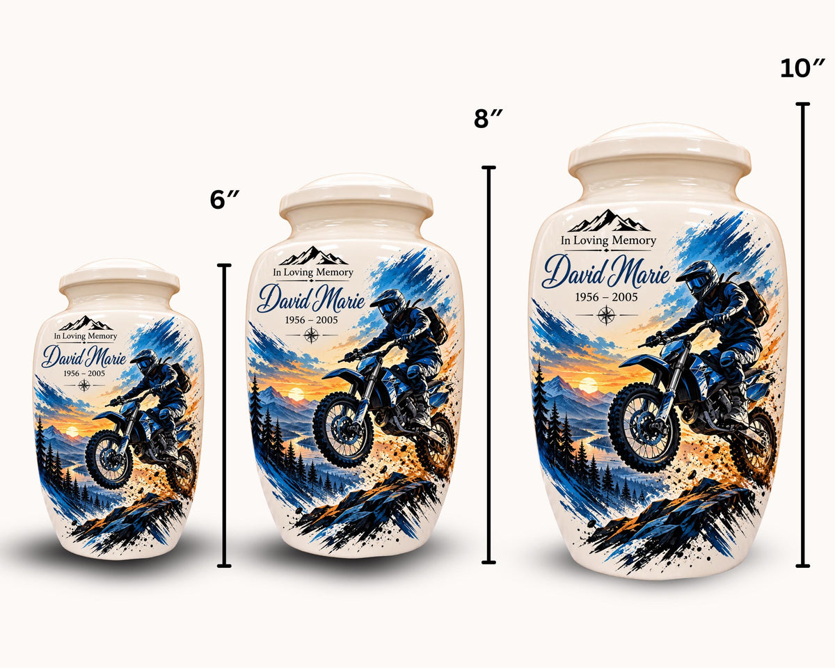 dirt bike motocross cremation urn for human ashes, handmade aluminum memorial urn – photo 5