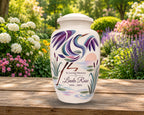 swan lily pond cremation urn for human ashes, handmade aluminum memorial urn – photo 4