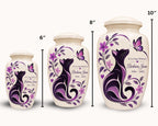 black cat purple floral cremation urn for pet ashes, handmade aluminum memorial urn – photo 3