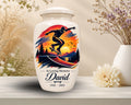 skateboarder sunset cremation urn for human ashes, handmade aluminum memorial urn – photo 1