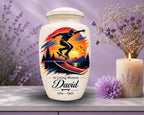 skateboarder sunset cremation urn for human ashes, handmade aluminum memorial urn – photo 6