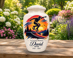 skateboarder sunset cremation urn for human ashes, handmade aluminum memorial urn – photo 4