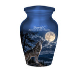 howling wolf full moon cremation urn for human ashes, handmade aluminum memorial urn – photo 6