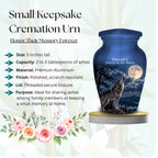 howling wolf full moon cremation urn for human ashes, handmade aluminum memorial urn – photo 3