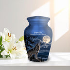 howling wolf full moon cremation urn for human ashes, handmade aluminum memorial urn – photo 10