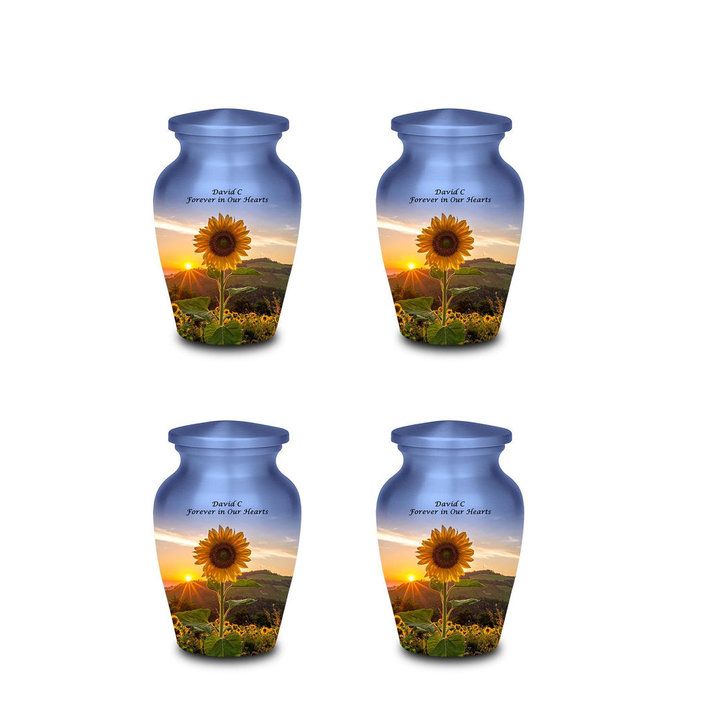 sunflower sunrise cremation urn for human ashes, handmade aluminum memorial urn – photo 7