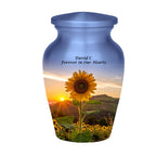 sunflower sunrise cremation urn for human ashes, handmade aluminum memorial urn – photo 6