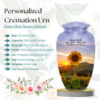 sunflower sunrise cremation urn for human ashes, handmade aluminum memorial urn – photo 2