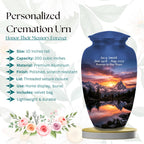 snowy mountain sunset cremation urn for human ashes, handmade aluminum memorial urn – photo 9