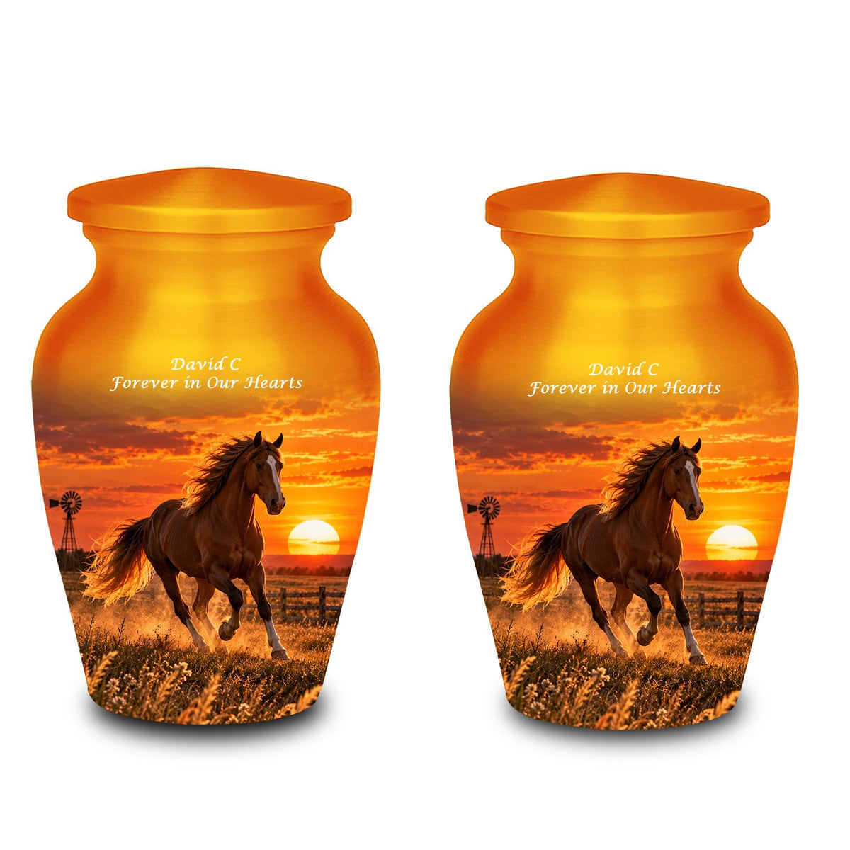 galloping horse western sunset cremation urn for human ashes, handmade aluminum memorial urn – photo 8