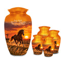 galloping horse western sunset cremation urn for human ashes, handmade aluminum memorial urn – photo 1