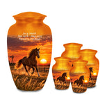 galloping horse western sunset cremation urn for human ashes, handmade aluminum memorial urn – photo 1