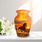 galloping horse western sunset cremation urn for human ashes, handmade aluminum memorial urn – photo 10