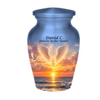 angel wings golden shore cremation urn for human ashes, handmade aluminum memorial urn – photo 5