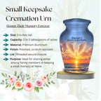 angel wings golden shore cremation urn for human ashes, handmade aluminum memorial urn – photo 3