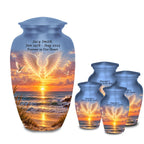 angel wings golden shore cremation urn for human ashes, handmade aluminum memorial urn – photo 8