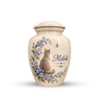 cat forget me not cremation urn for pet ashes, handmade aluminum memorial urn – photo 3
