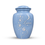 blue paw print star cremation urn for pet ashes, handmade aluminum memorial urn – photo 3