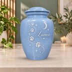blue paw print star cremation urn for pet ashes, handmade aluminum memorial urn – photo 4