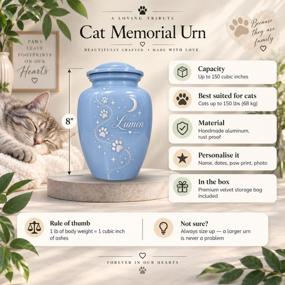 blue paw print star cremation urn for pet ashes, handmade aluminum memorial urn – photo 2