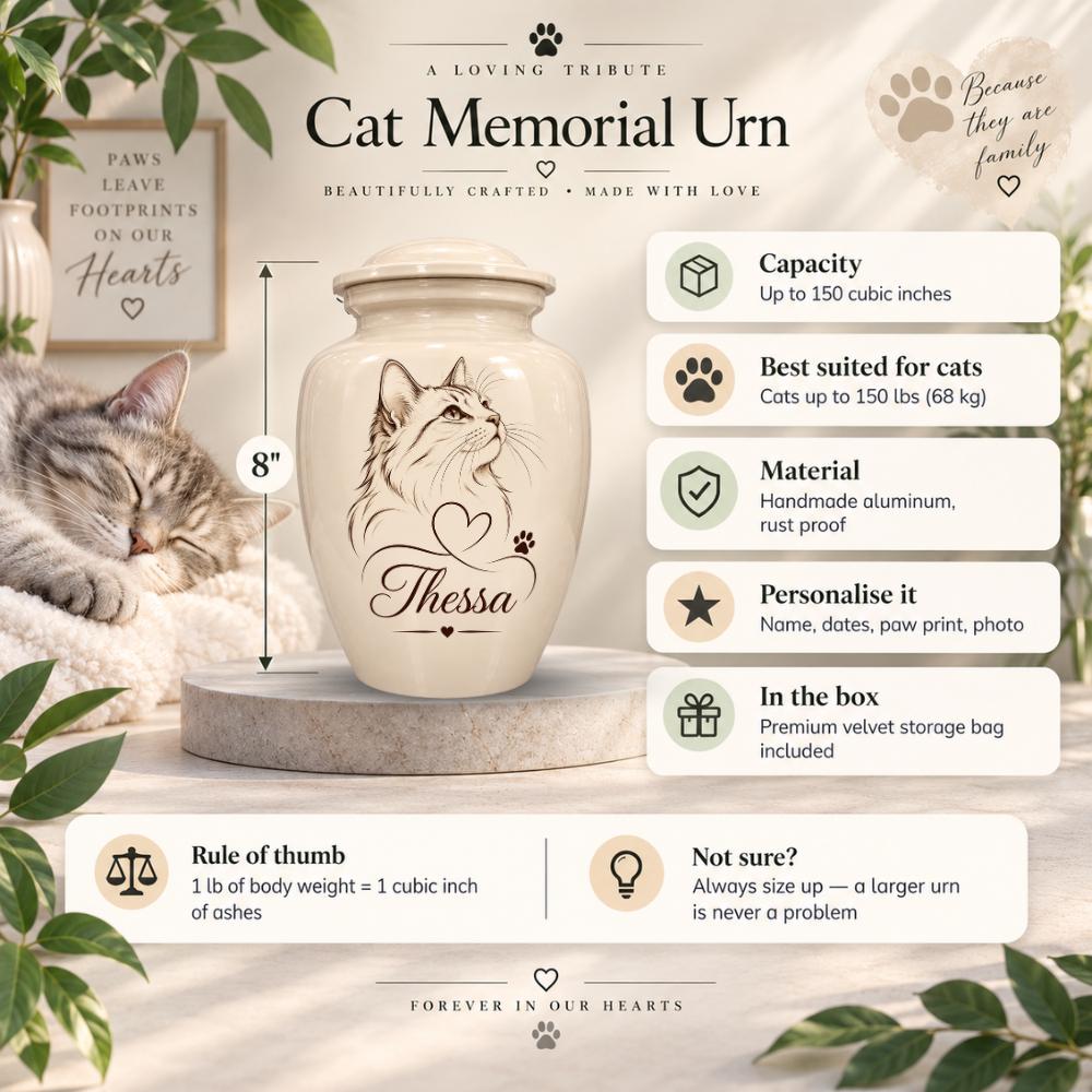 line art cat portrait cremation urn for pet ashes, handmade aluminum memorial urn – photo 2