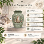sage green tabby cat cremation urn for pet ashes, handmade aluminum memorial urn – photo 2