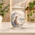 cat forget me not cremation urn for pet ashes, handmade aluminum memorial urn – photo 1