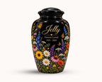 black butterfly wildflower cremation urn for human ashes, handmade aluminum memorial urn – photo 2