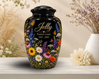 black butterfly wildflower cremation urn for human ashes, handmade aluminum memorial urn – photo 4