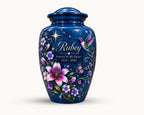 purple lily hummingbird cremation urn for human ashes, handmade aluminum memorial urn – photo 2