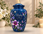 purple lily hummingbird cremation urn for human ashes, handmade aluminum memorial urn – photo 3