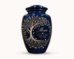 navy blue tree of life cremation urn for human ashes, handmade aluminum memorial urn – photo 5