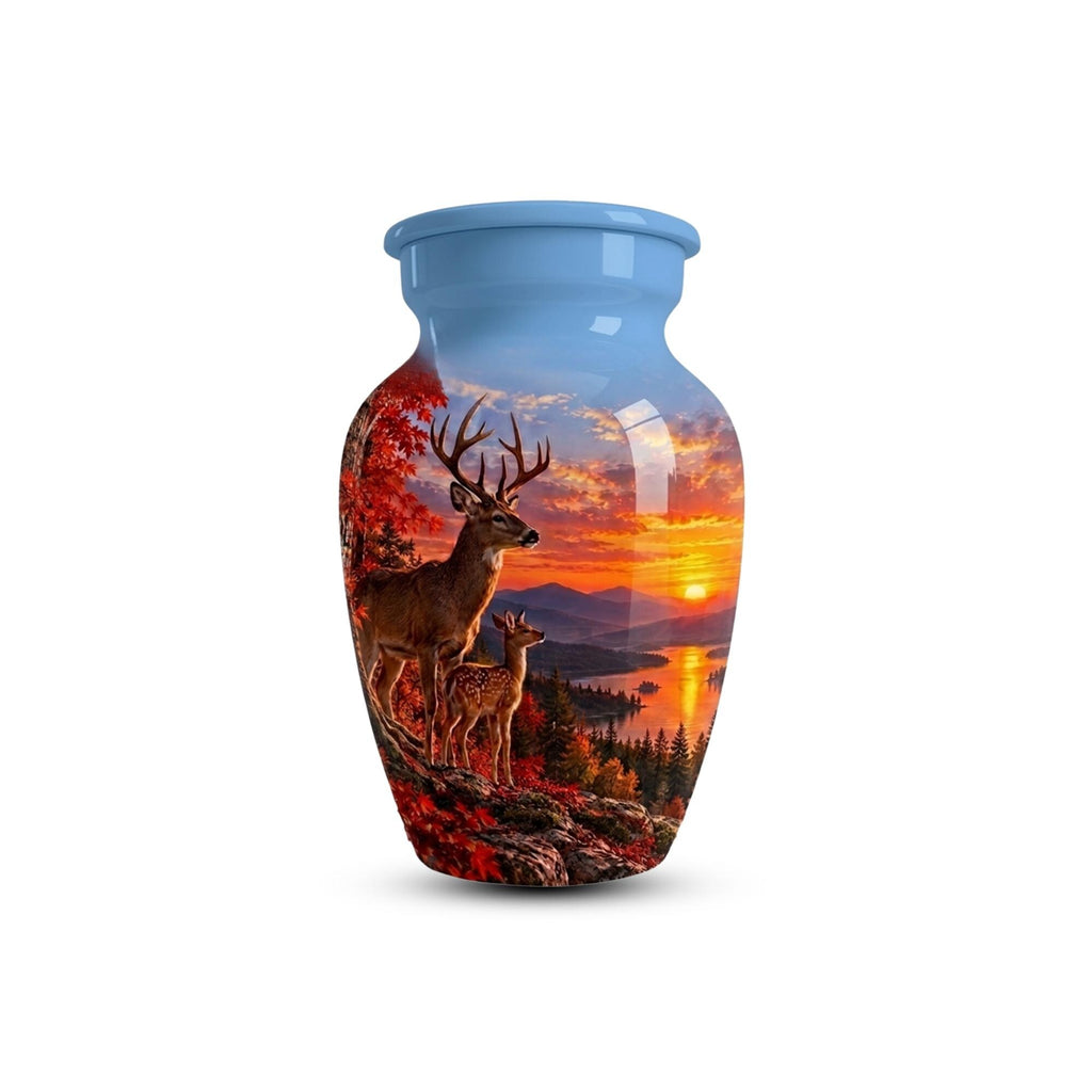 autumn woodland buck cremation urn for human ashes, handmade aluminum memorial urn – photo 5