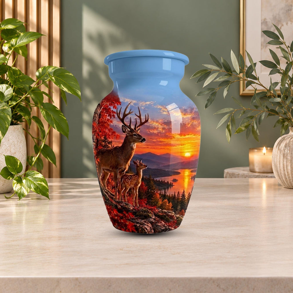 autumn woodland buck cremation urn for human ashes, handmade aluminum memorial urn – photo 9