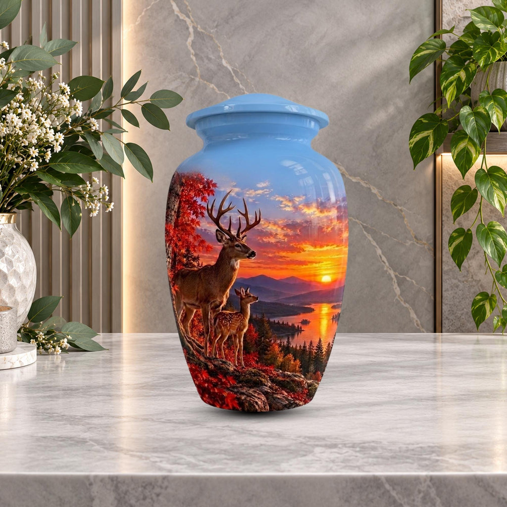 autumn woodland buck cremation urn for human ashes, handmade aluminum memorial urn – photo 4